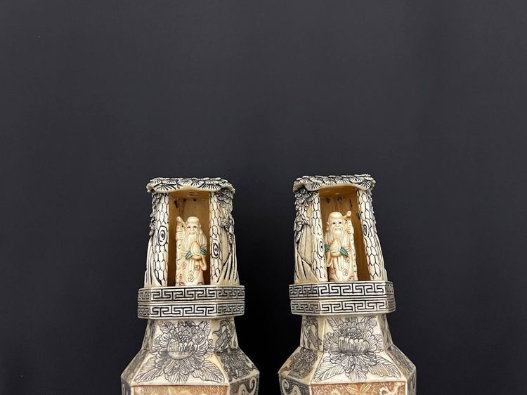 Pair of Large Carved Vases – Japan, Meiji Period