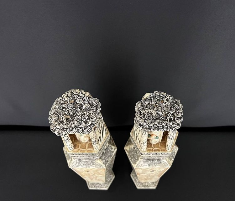 Pair of Large Carved Vases – Japan, Meiji Period