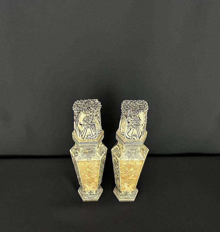 Pair of Large Carved Vases – Japan, Meiji Period