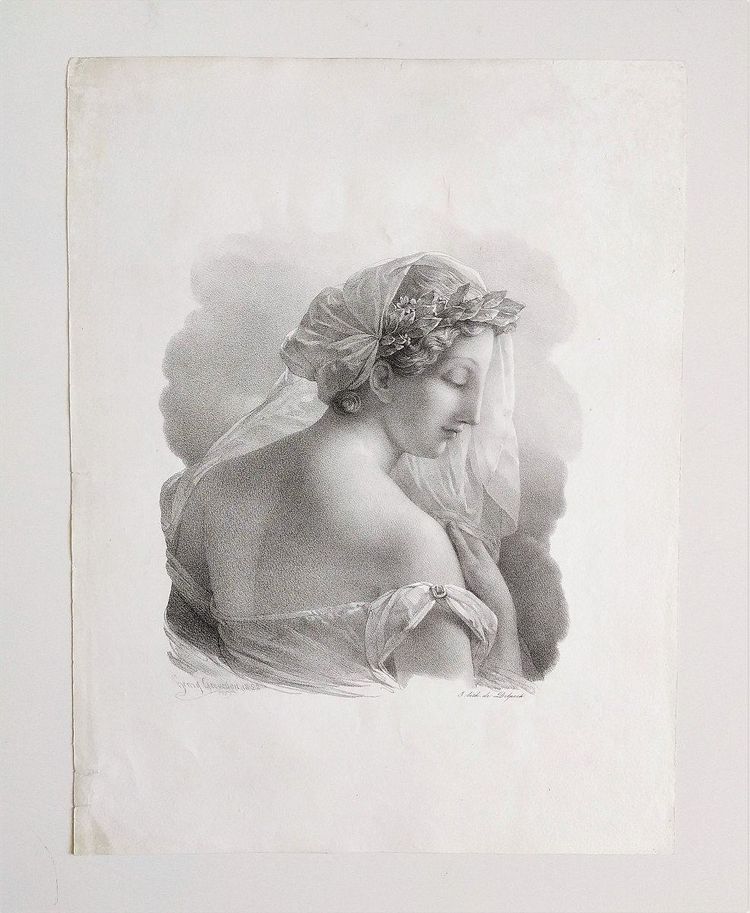 Lithographie ancienne Portrait Femme Néo Classique d'Après Henri Grévedon