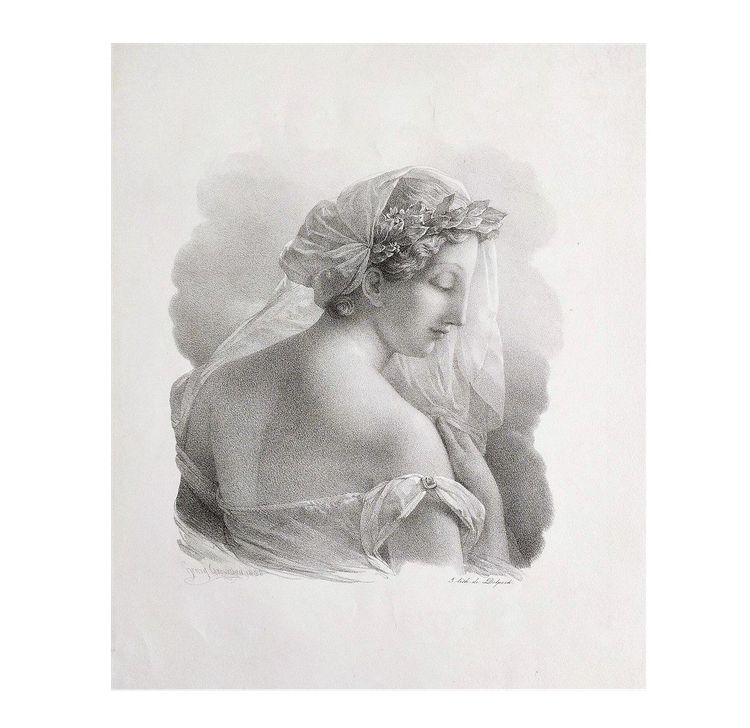 Lithographie ancienne Portrait Femme Néo Classique d'Après Henri Grévedon