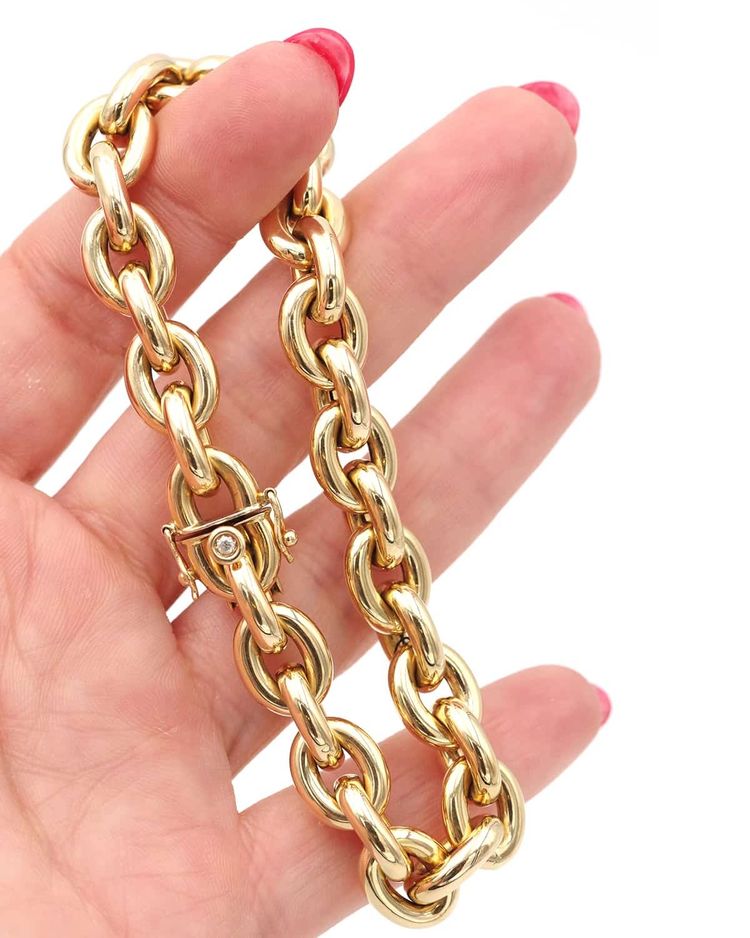 Bracciale largo a maglia ovale in oro 18k, stile maglia a catena di ancoraggio, bracciale vintage
