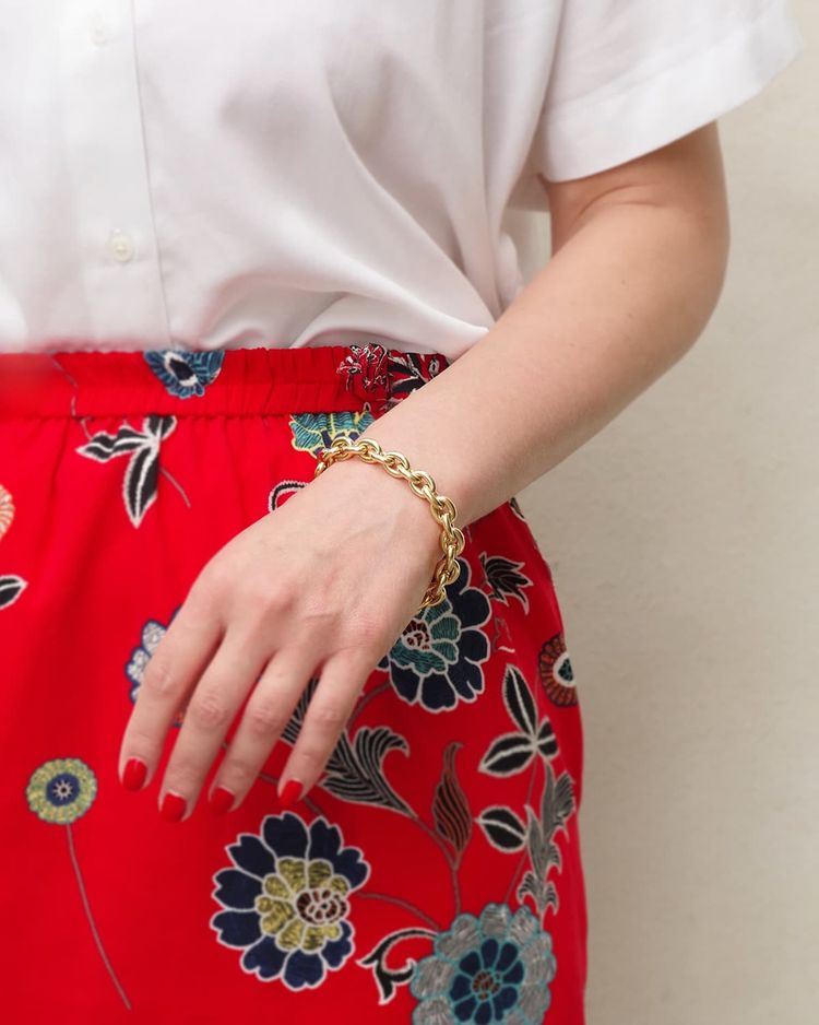 Bracciale largo a maglia ovale in oro 18k, stile maglia a catena di ancoraggio, bracciale vintage
