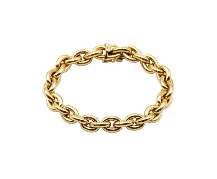 Bracciale largo a maglia ovale in oro 18k, stile maglia a catena di ancoraggio, bracciale vintage