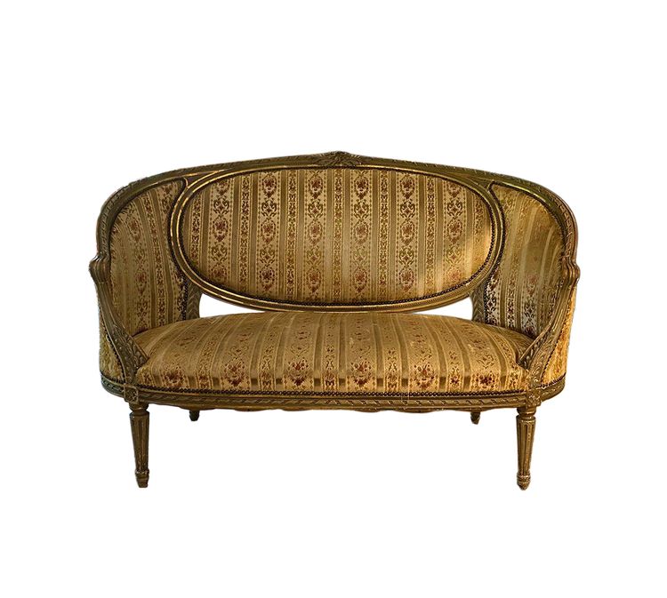 Louis XVI style basket sofa, grey/green lacquered wood circa 1900