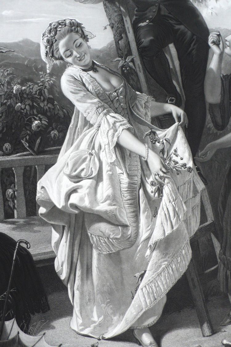 J.J.Rousseau e Mlles Galley e de Graffenried grande incisione del XIX secolo