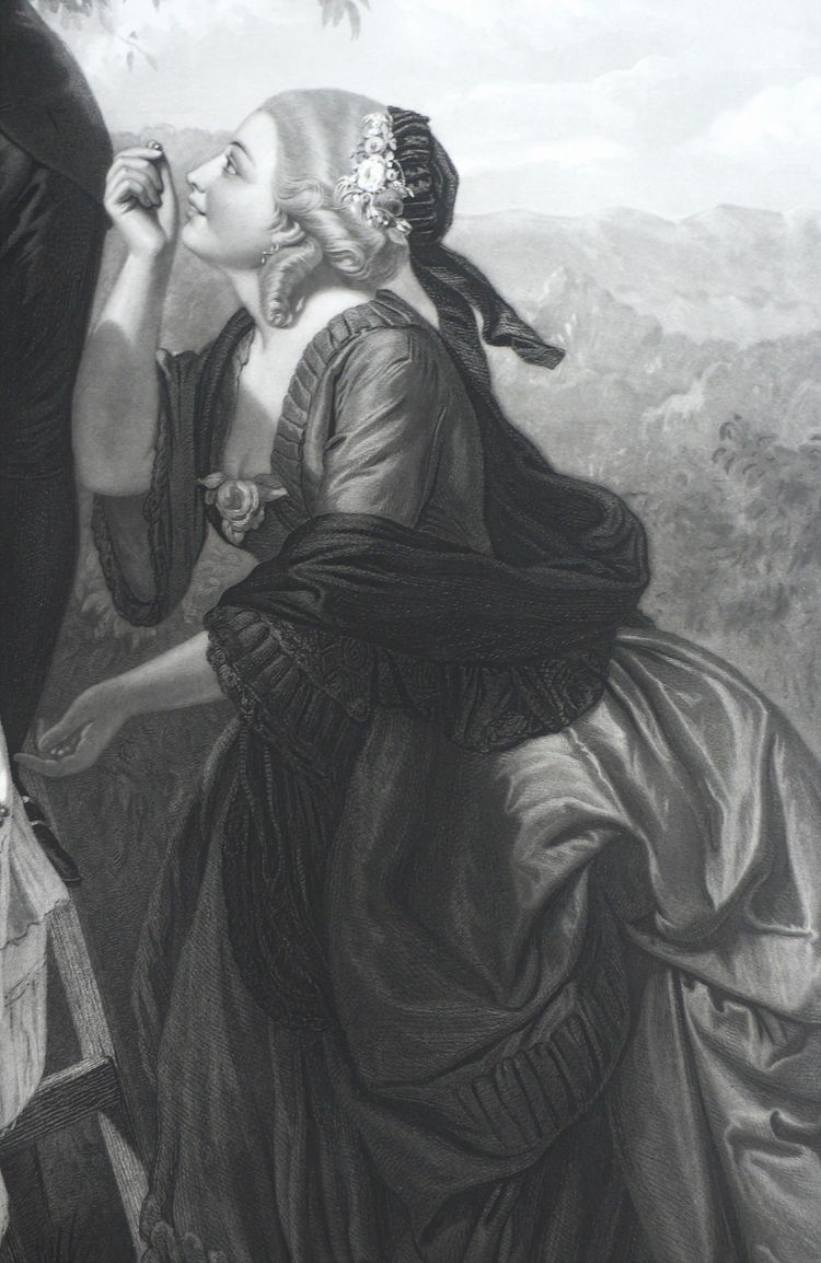 J.J.Rousseau e Mlles Galley e de Graffenried grande incisione del XIX secolo