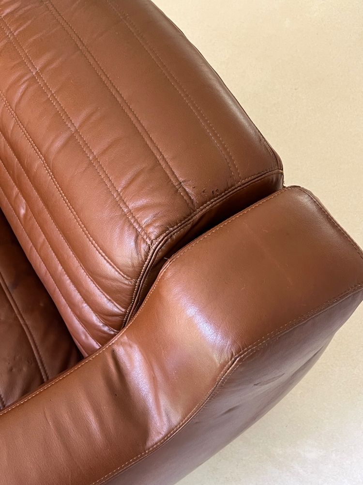 Prototipo di poltrona in similpelle marrone di Michel Ducaroy, Francia, anni '70