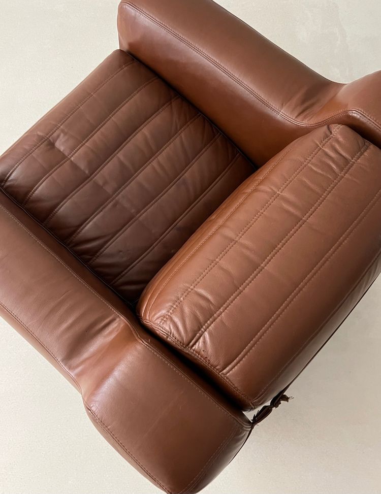 Prototipo di poltrona in similpelle marrone di Michel Ducaroy, Francia, anni '70