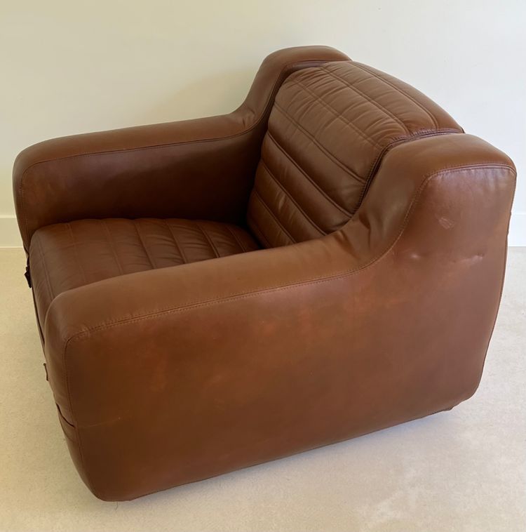 Prototipo di poltrona in similpelle marrone di Michel Ducaroy, Francia, anni '70
