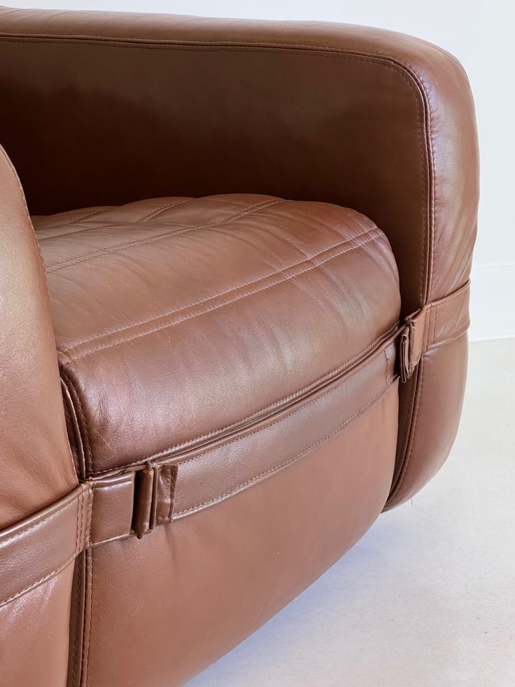 Prototipo di poltrona in similpelle marrone di Michel Ducaroy, Francia, anni '70