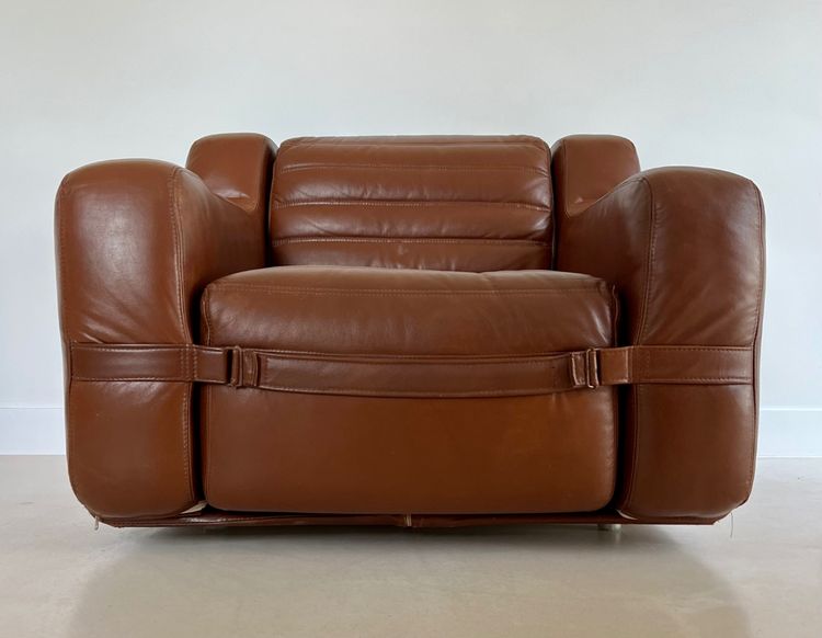 Prototipo di poltrona in similpelle marrone di Michel Ducaroy, Francia, anni '70