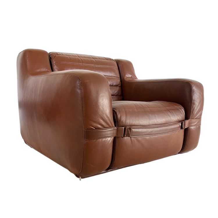 Fauteuil prototype en simili cuir marron par Michel Ducaroy, France années 70