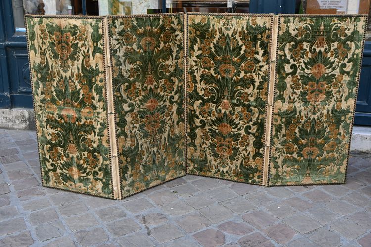 Paravento a quattro ante in velluto genovese del XVIII secolo
