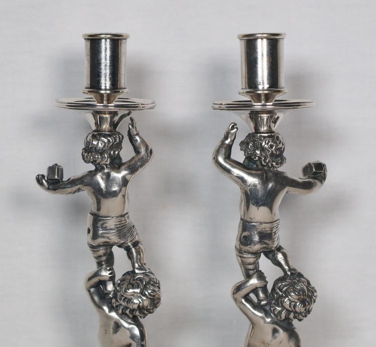 Pair of silver-plated bronze candlesticks signed Alphonse Giroux Paris