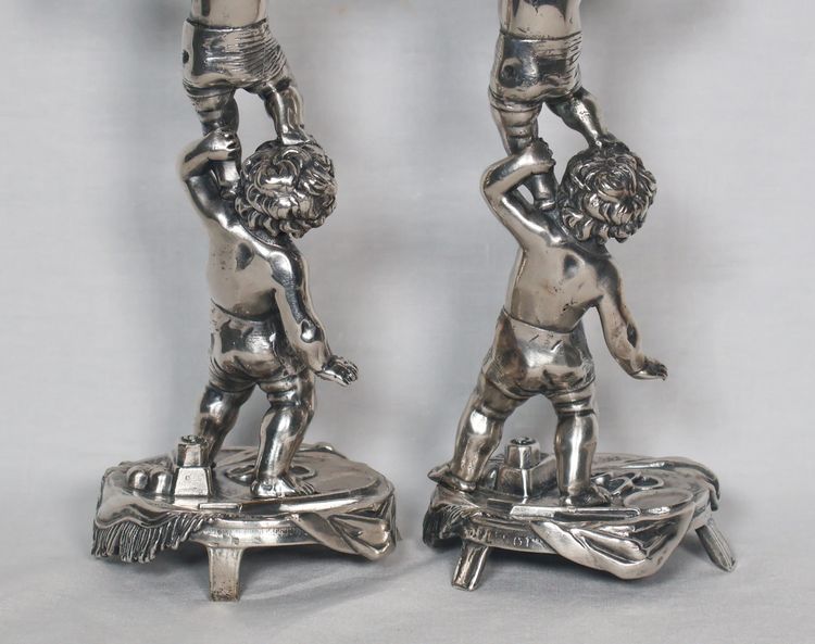Pair of silver-plated bronze candlesticks signed Alphonse Giroux Paris