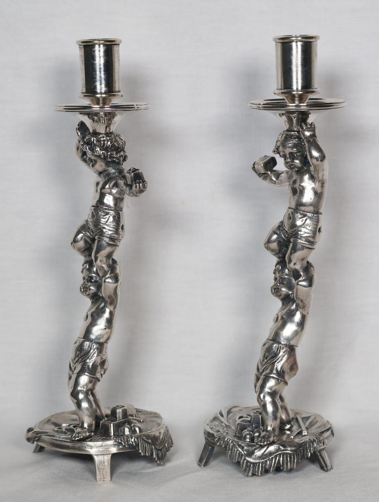 Pair of silver-plated bronze candlesticks signed Alphonse Giroux Paris