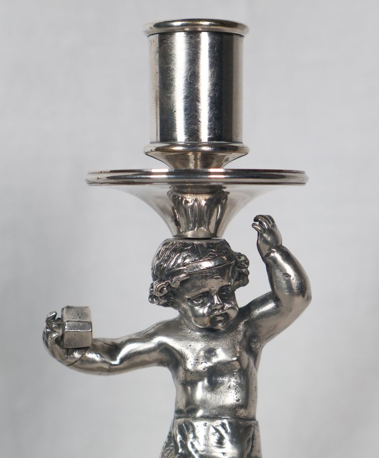 Pair of silver-plated bronze candlesticks signed Alphonse Giroux Paris
