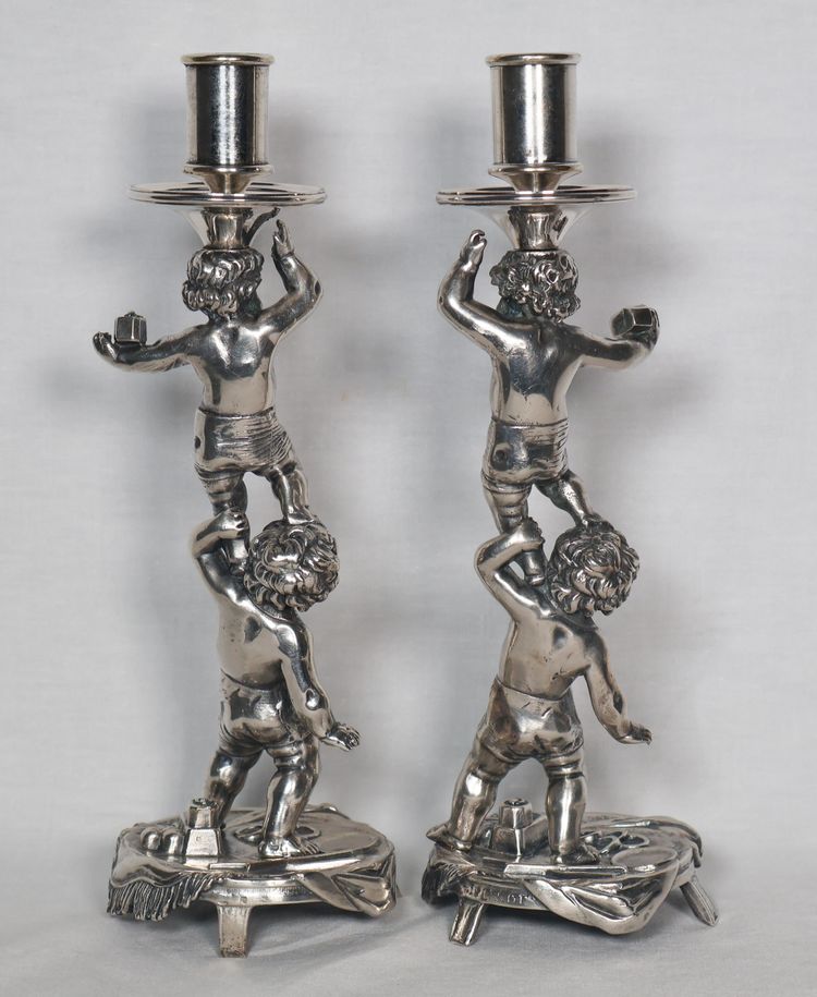 Pair of silver-plated bronze candlesticks signed Alphonse Giroux Paris