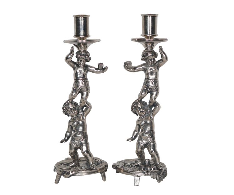 Pair of silver-plated bronze candlesticks signed Alphonse Giroux Paris
