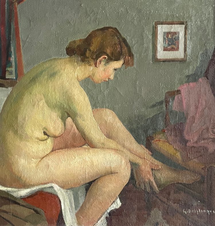 Öl auf Leinwand, Frau bei ihrer Toilette, signiert Georges Emile Delplanque (1903-1999), datiert 1934