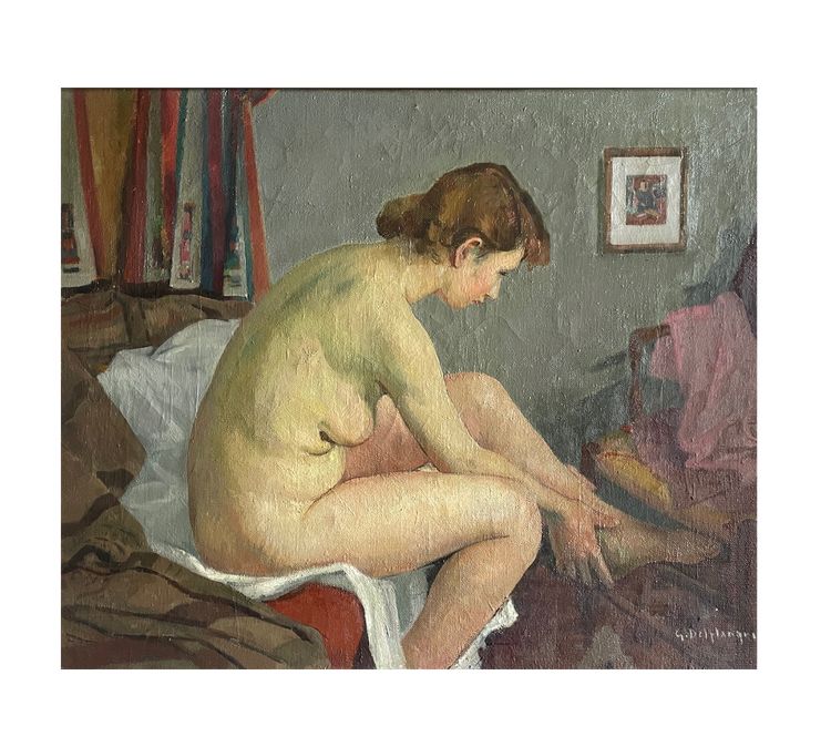 Öl auf Leinwand, Frau bei ihrer Toilette, signiert Georges Emile Delplanque (1903-1999), datiert 1934