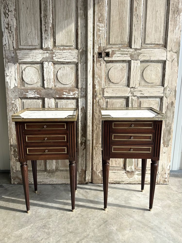 Pair of Louis XVI mahogany bedside tables, 20th century