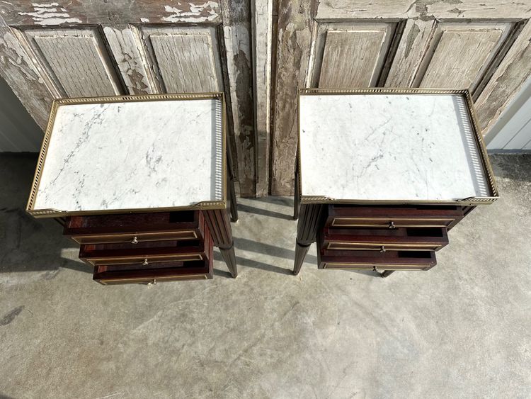 Pair of Louis XVI mahogany bedside tables, 20th century