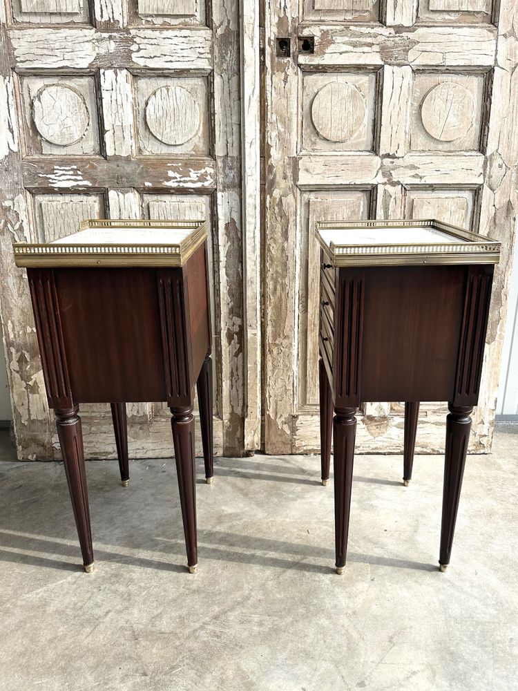 Pair of Louis XVI mahogany bedside tables, 20th century