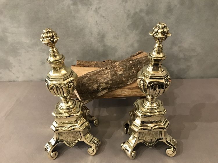 Beaux chenets anciens en bronze d'époque 19 ème 