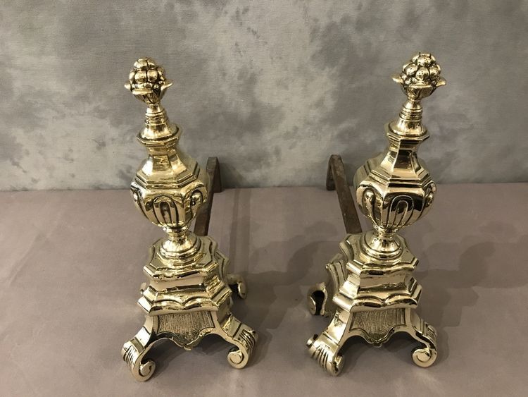 Beaux chenets anciens en bronze d'époque 19 ème 