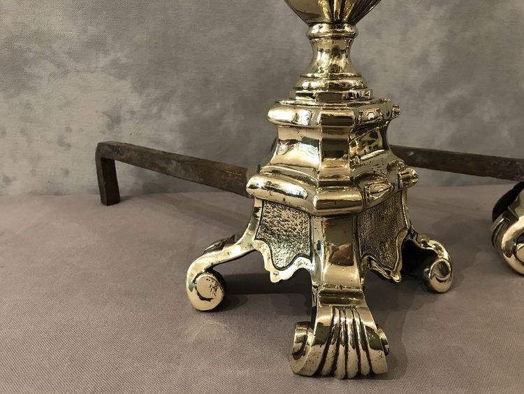 Beaux chenets anciens en bronze d'époque 19 ème 