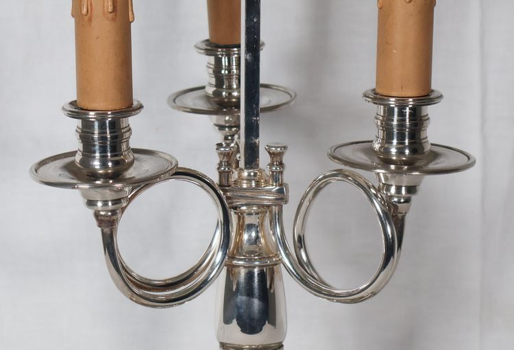 Late 19th century silver-plated bronze hot-water bottle lamp