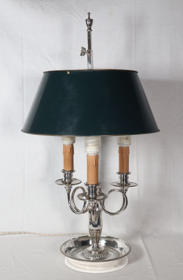 Late 19th century silver-plated bronze hot-water bottle lamp