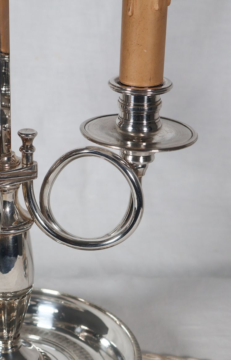 Late 19th century silver-plated bronze hot-water bottle lamp