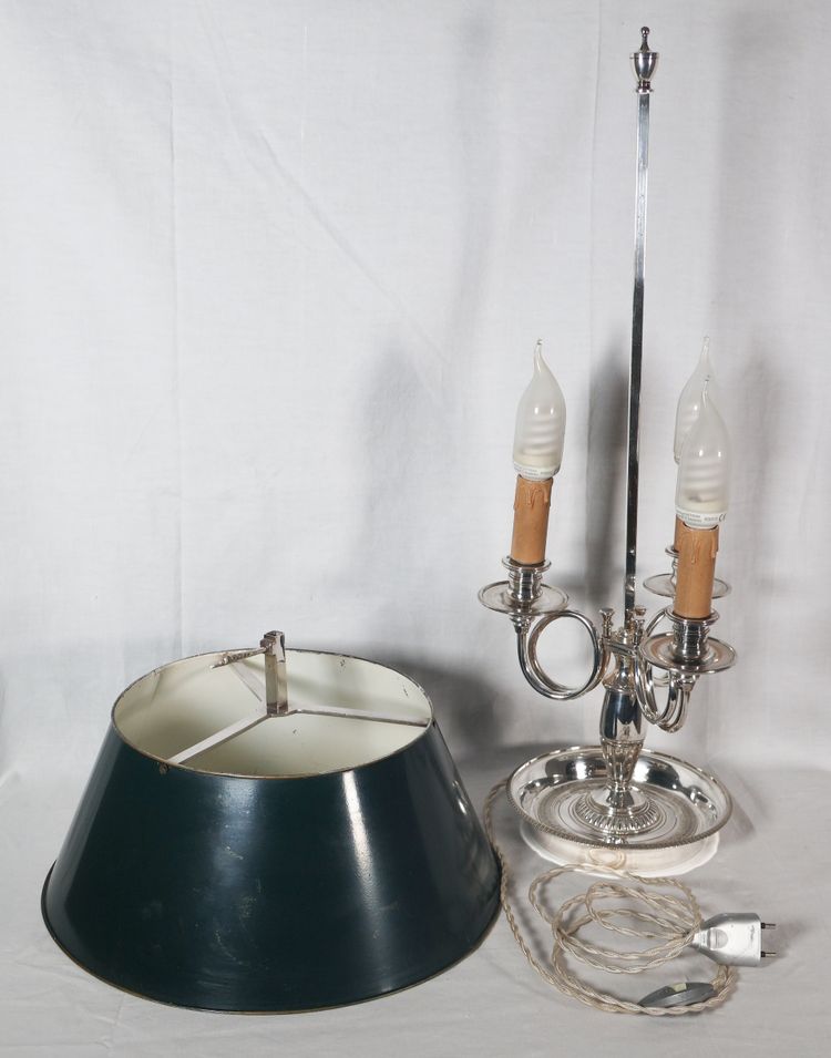 Late 19th century silver-plated bronze hot-water bottle lamp