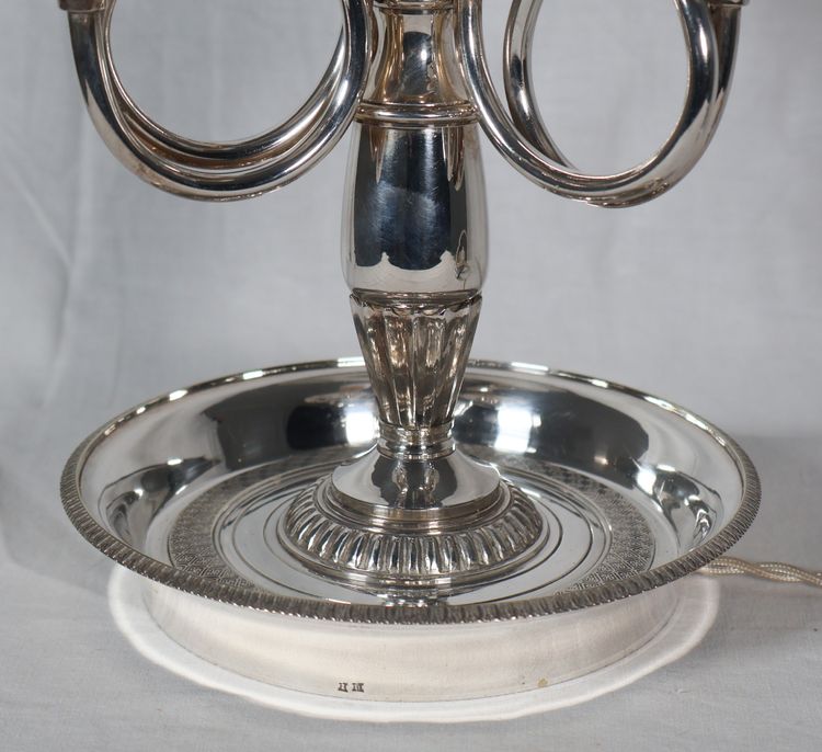 Late 19th century silver-plated bronze hot-water bottle lamp