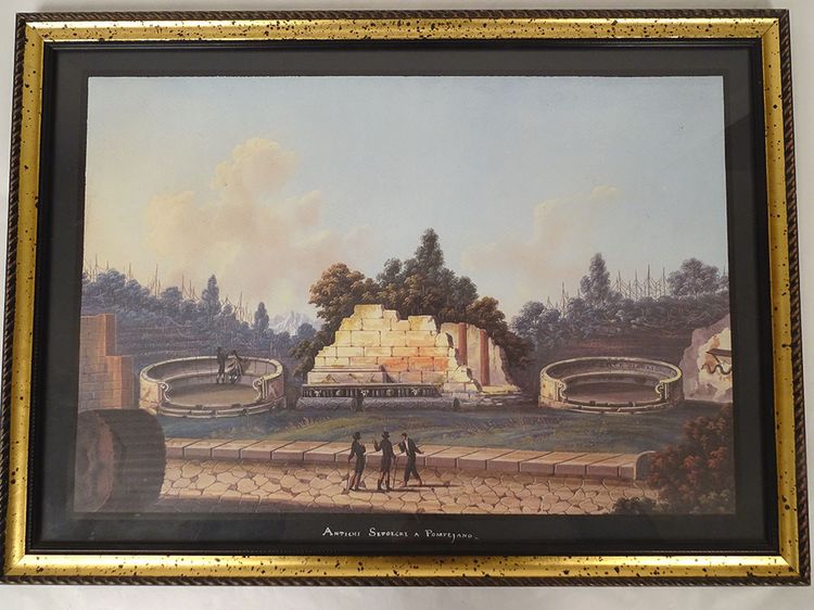 Série 8 gouaches napolitaines paysages éruption Vésuve Fusaro Naples XIXème