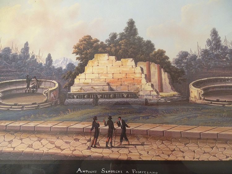 Série 8 gouaches napolitaines paysages éruption Vésuve Fusaro Naples XIXème