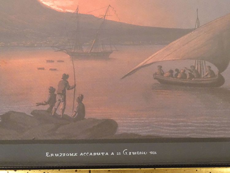 Série 8 gouaches napolitaines paysages éruption Vésuve Fusaro Naples XIXème