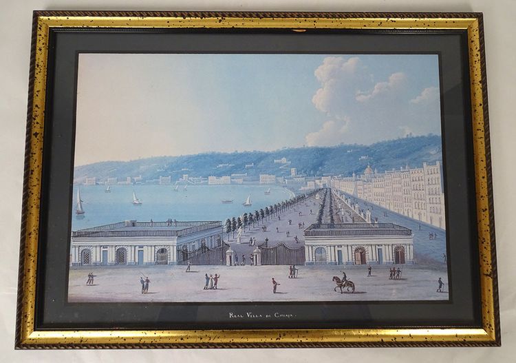 Série 8 gouaches napolitaines paysages éruption Vésuve Fusaro Naples XIXème
