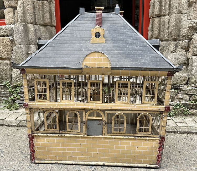 Großer Vogelkäfig Voliere Zink Metall bemalt Haus Herrenhaus Schloss 19. Jahrhundert