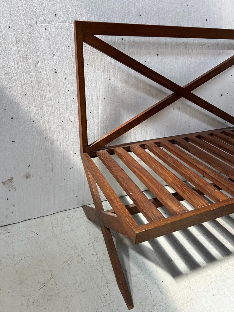 Solid oak patio bench from the 70s