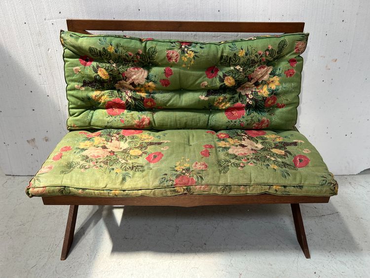 Solid oak patio bench from the 70s