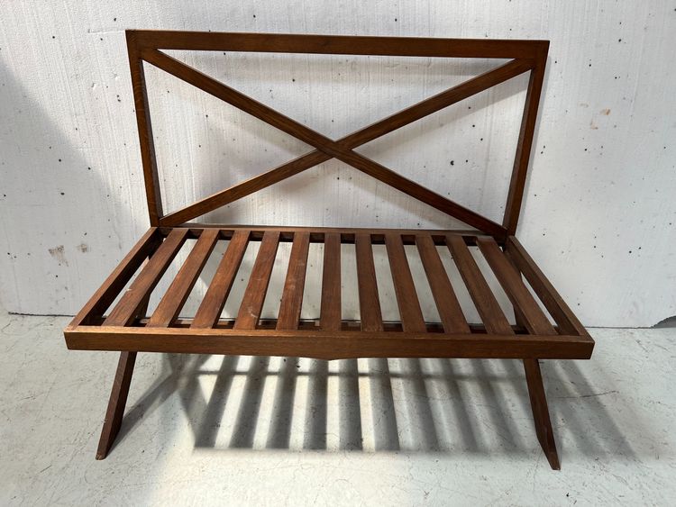 Solid oak patio bench from the 70s