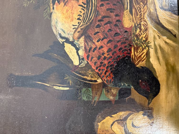 Huile sur panneau ancienne représentant nature morte et gibier 1940, 42x51cm