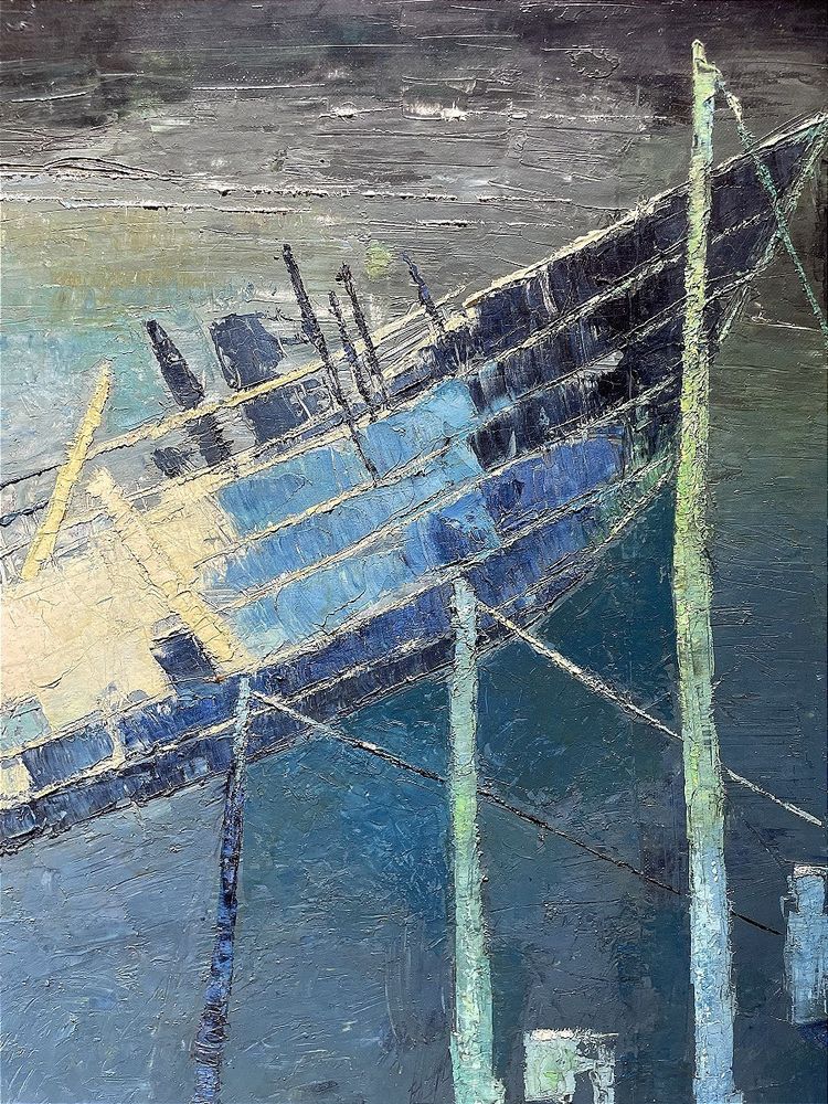 Mara Rucki, née en 1920, Tableau "La Barque Bleue", Années 1970.