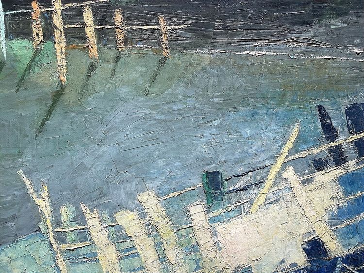 Mara Rucki, née en 1920, Tableau "La Barque Bleue", Années 1970.