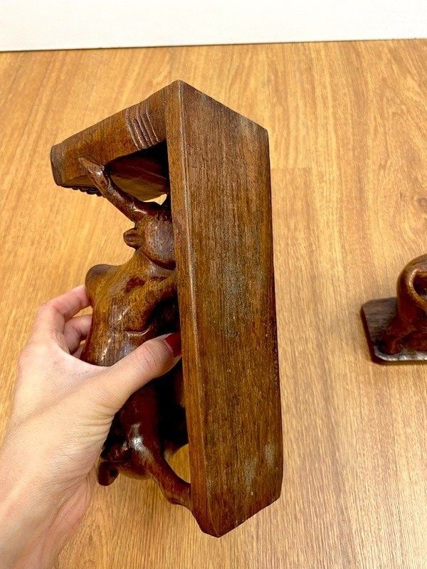 Coppia di fermalibri in legno esotico