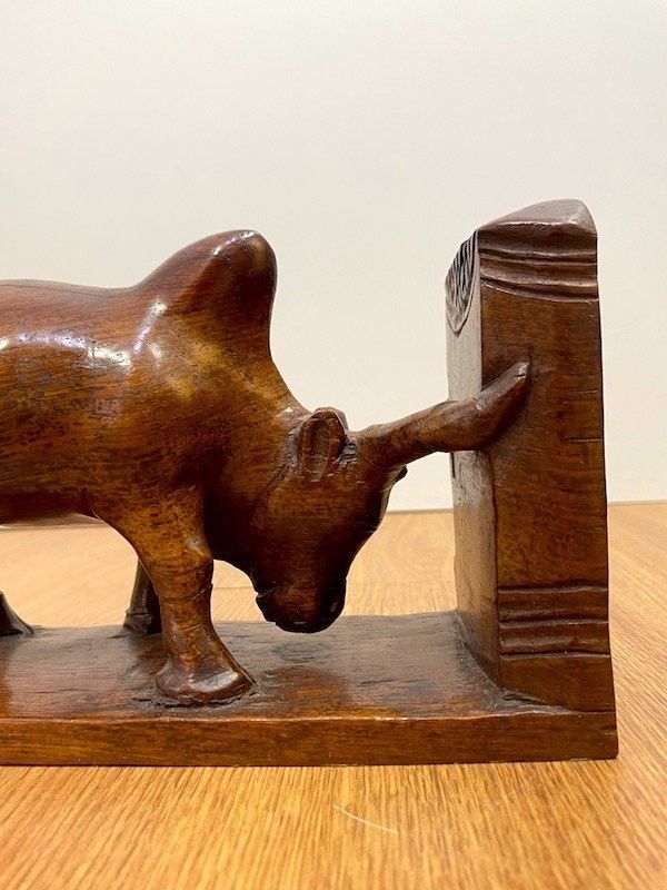 Coppia di fermalibri in legno esotico